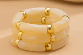 Reçine - Akrilik Krem Vintage Elastik Kemik Bileklik - 3 ADET
